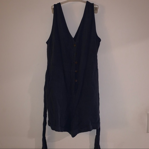 Vici Button Down Tie Waist Navy Romper Size Med - Picture 15 of 16